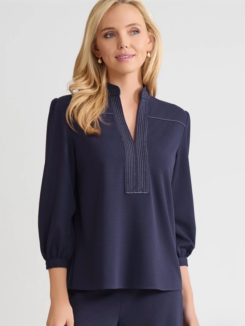 Ming Wang Navy Crepe Tunic Top - Large